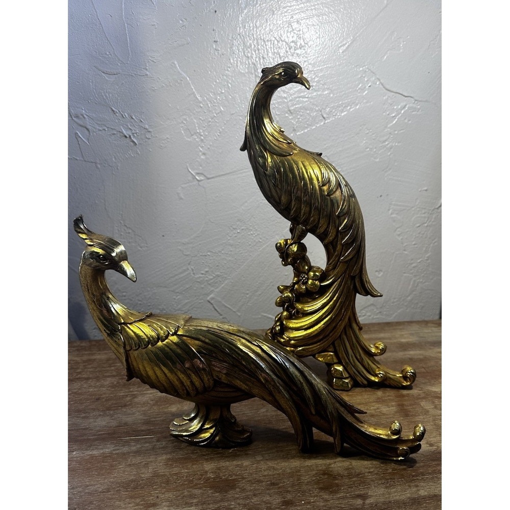 Mid Century Hollywood Regency Peacock/Pheasant Sculptures by Syroco, Set Of 2
